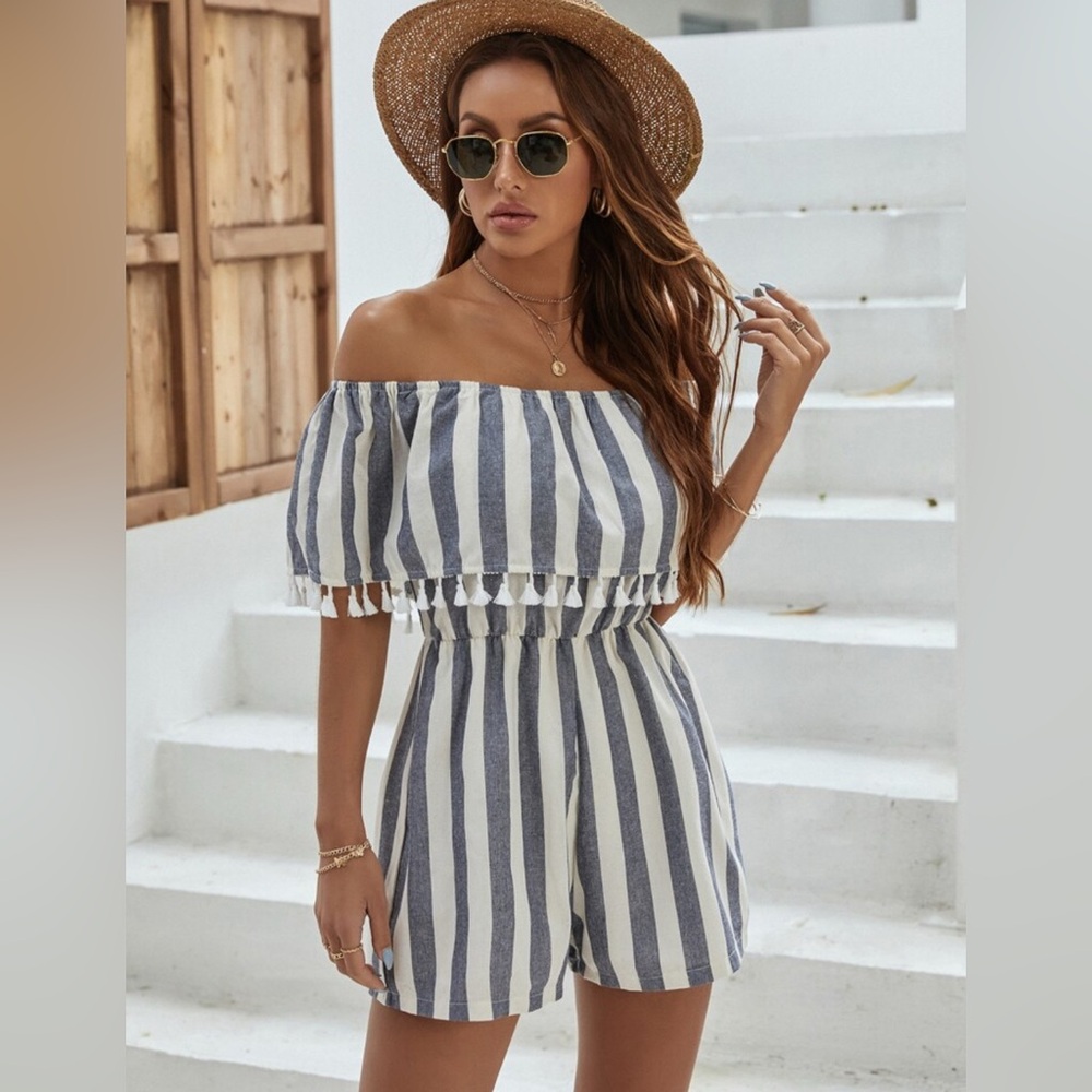 SHEIN Striped Off-Shoulder Jumpsuit
